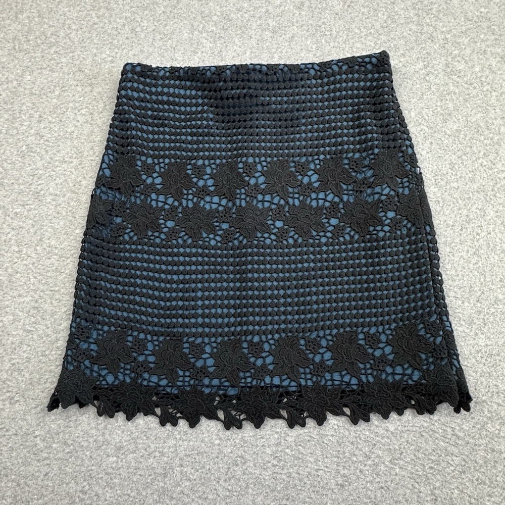 Ann Taylor Loft Skirt Womens 4 Black Crochet Blue Lined Pencil Whimsy Goth Vamp